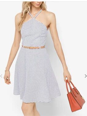 Michael Kors White and Navy Striped Halter Mini Dress size 2 nwt